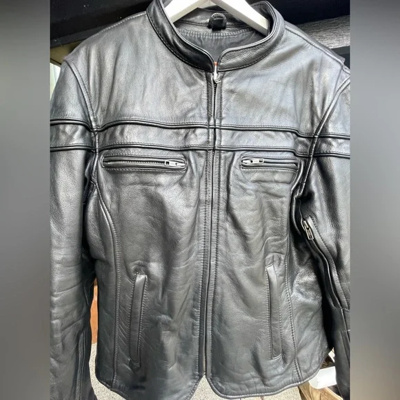 Black First classic leather gear motorcycle riding jacket with vest XL XXL - Picture 14 of 14